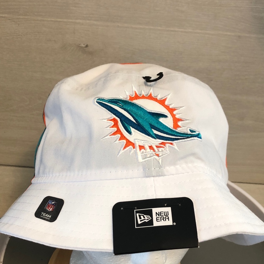 NFL Miami Dolphins New Era White LRG/XLG White Bucket Hat Cap NEW NWT
